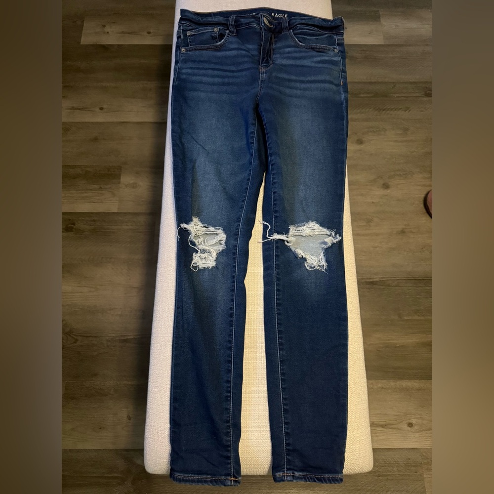 American Eagle Outfitters Blue Ripped Skinny Jeans